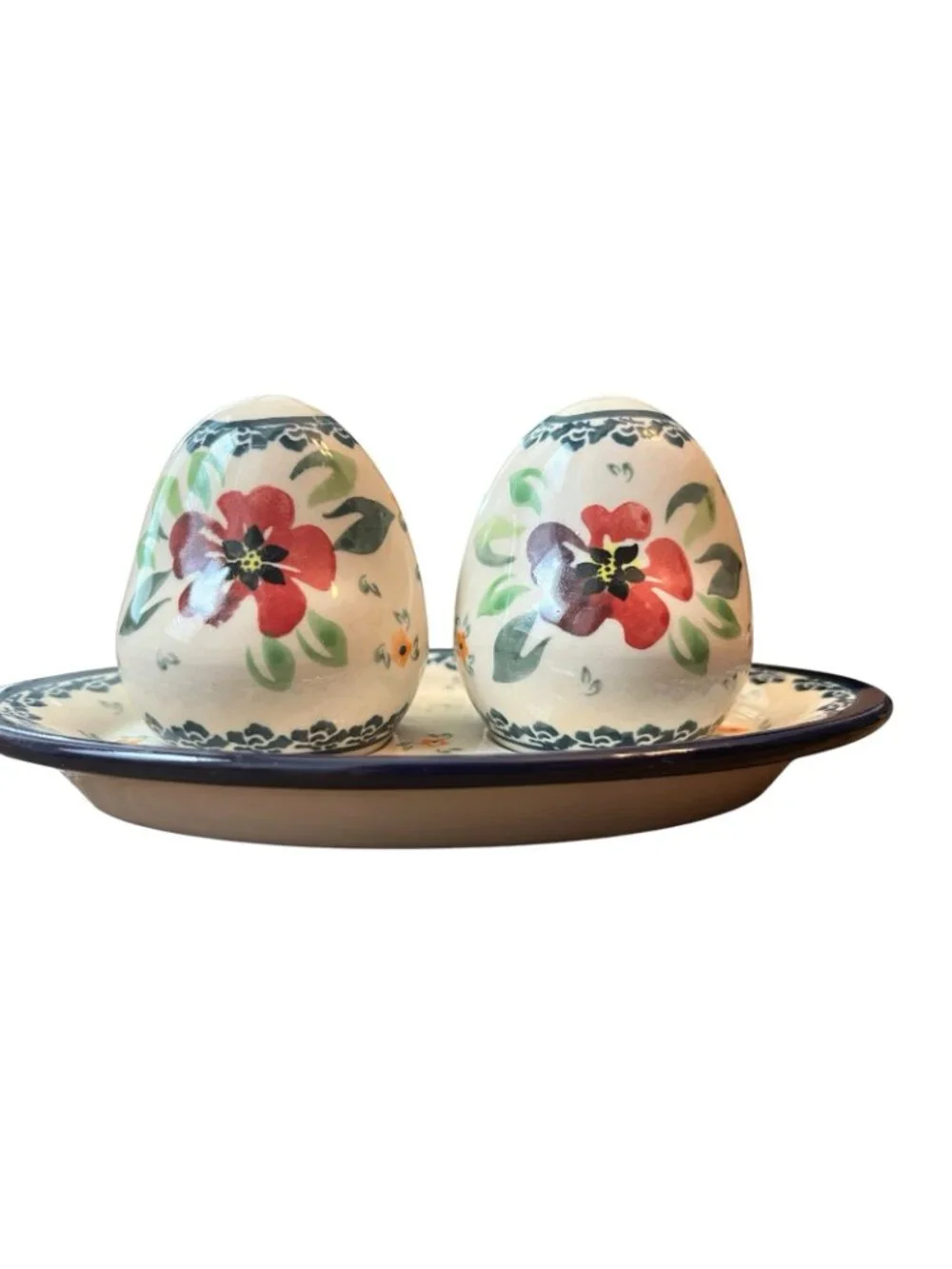 Polish Pottery Boleslawiec Salt Pepper Shakers Tray Bell Baking Dish Lid Garden